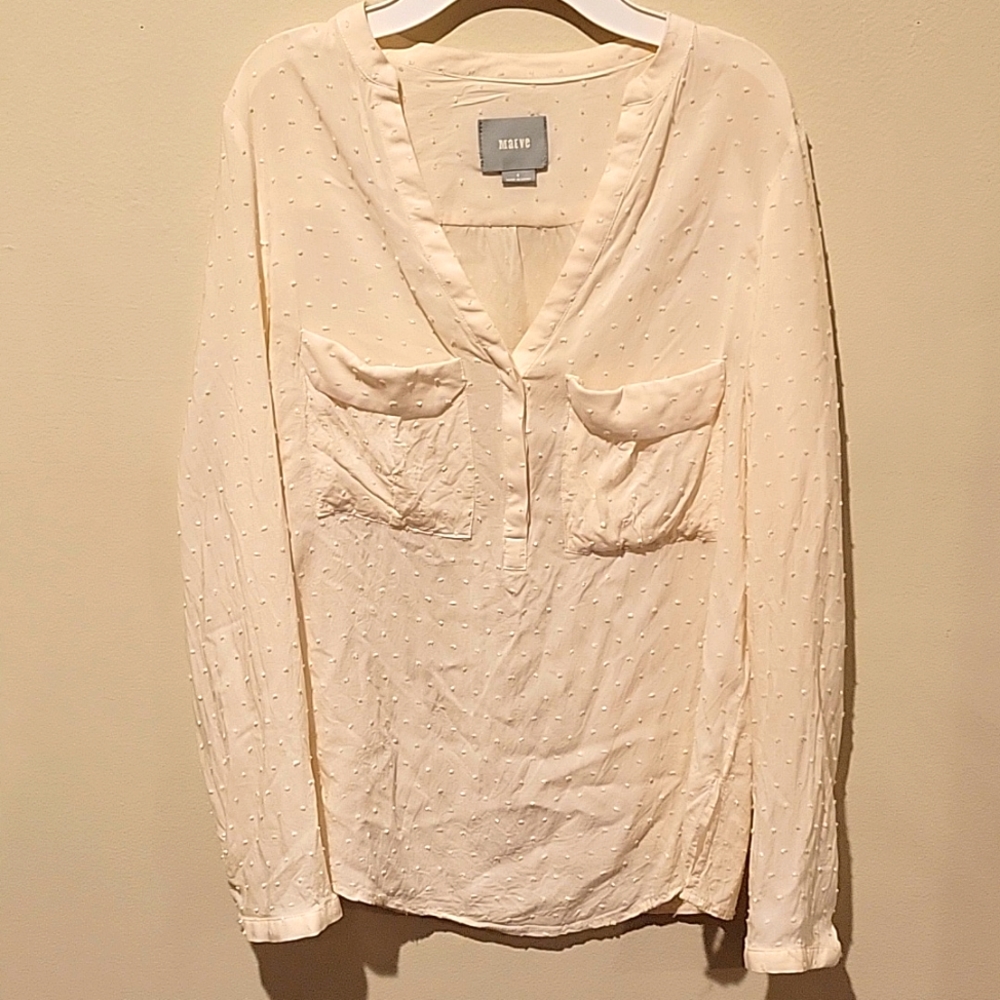 Anthropologie Cream Textured Blouse